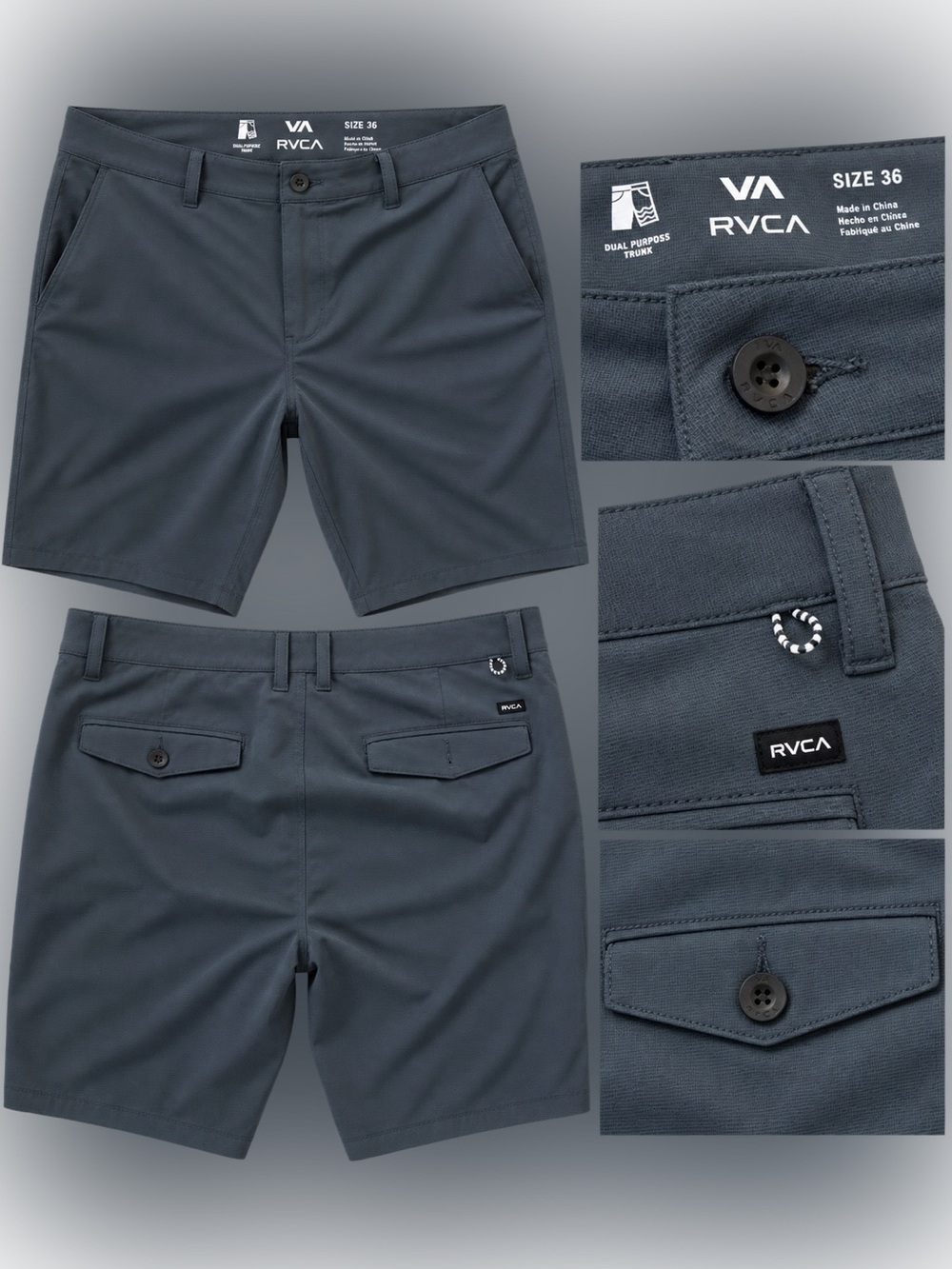 RVCA Men's Dark Charcoal Flat-Front Performance Shorts